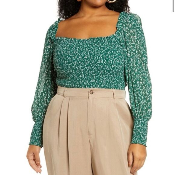 NWT Reformation Pinto Floral Long Sleeve Square Neck Top in Parsley size 2X - Picture 1 of 11